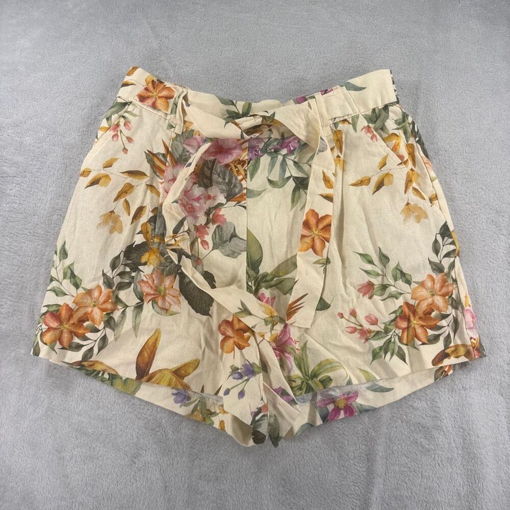C&C California Linen Tie Waist Floral High Rise Shorts Size 12 NWOT  I